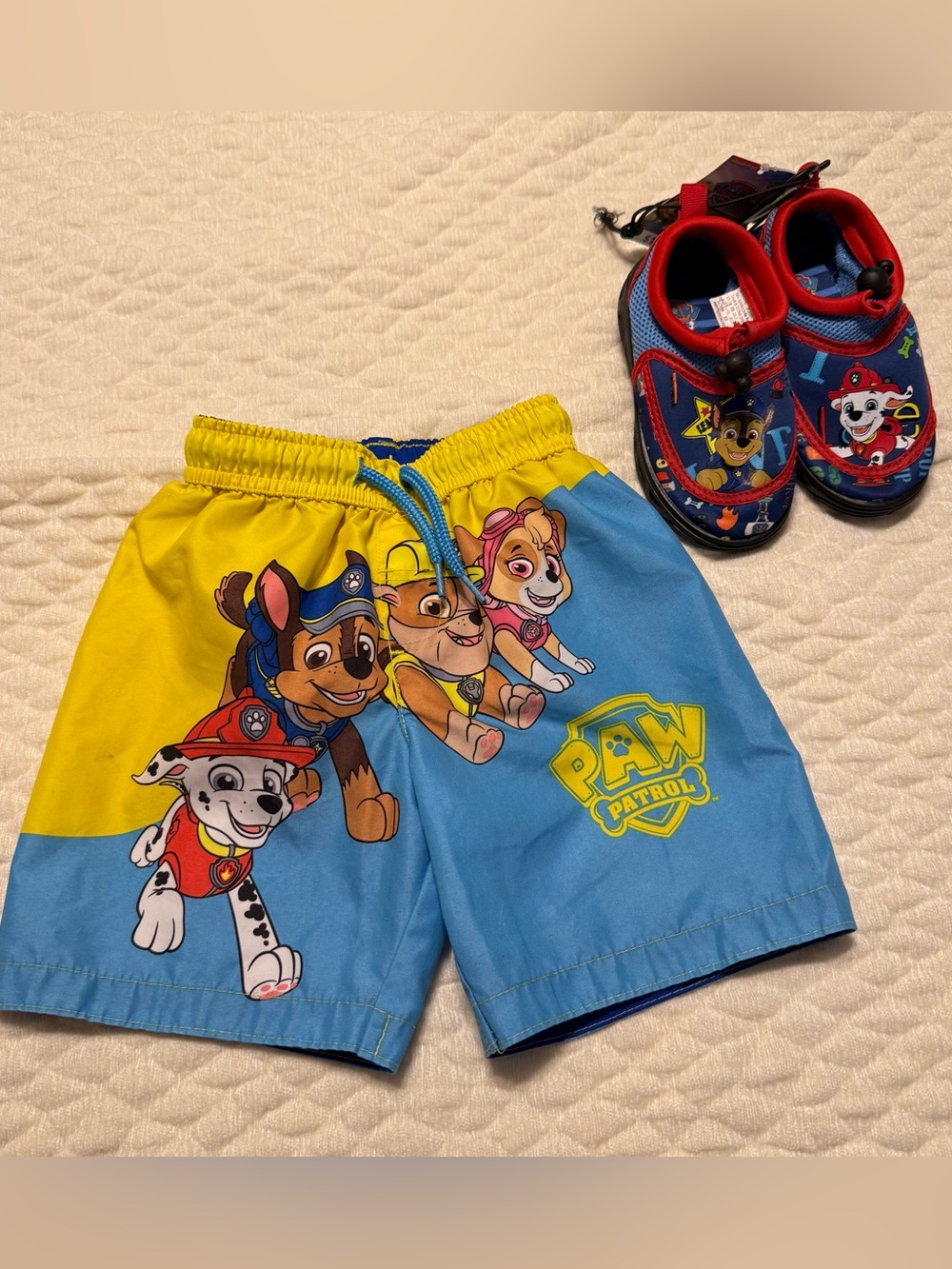 Nickelodeon Paw Patrol Swim Trunks 2T and Water Shoes Size 7/8